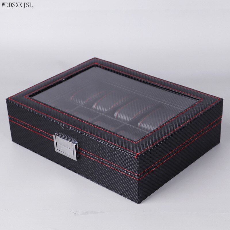 WDDSXXJSL carbon fiber leather 10 digit rectangular watch box jewelry display storage box home decoration packaging box