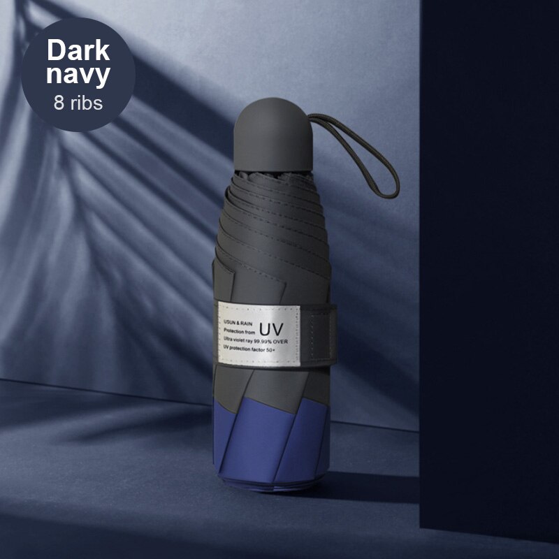 Paraguas de cápsula de protección Anti-UV, miniparaguas plegable, a prueba de viento, portátil, paraguas de lluvia para mujer, paraguas de bolsillo, paraguas de hombre: Dark navy