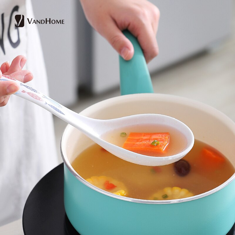 VandHome japońska łyżka robić serwowania chochla z włókna bambusowego z wzorem kreskówka długa rączka akcesoria kuchenne obiad łyżka robić zupy