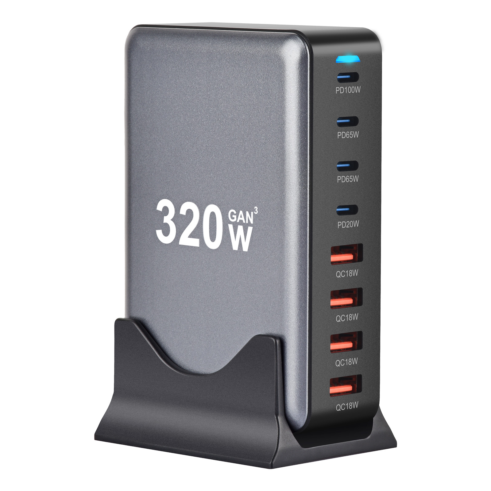 Cargador GaN de escritorio rápido USB C de 320W, cargador PD USB tipo C de 8 puertos, carga rápida 3,0 USB tipo C, cargador rápido para móvil