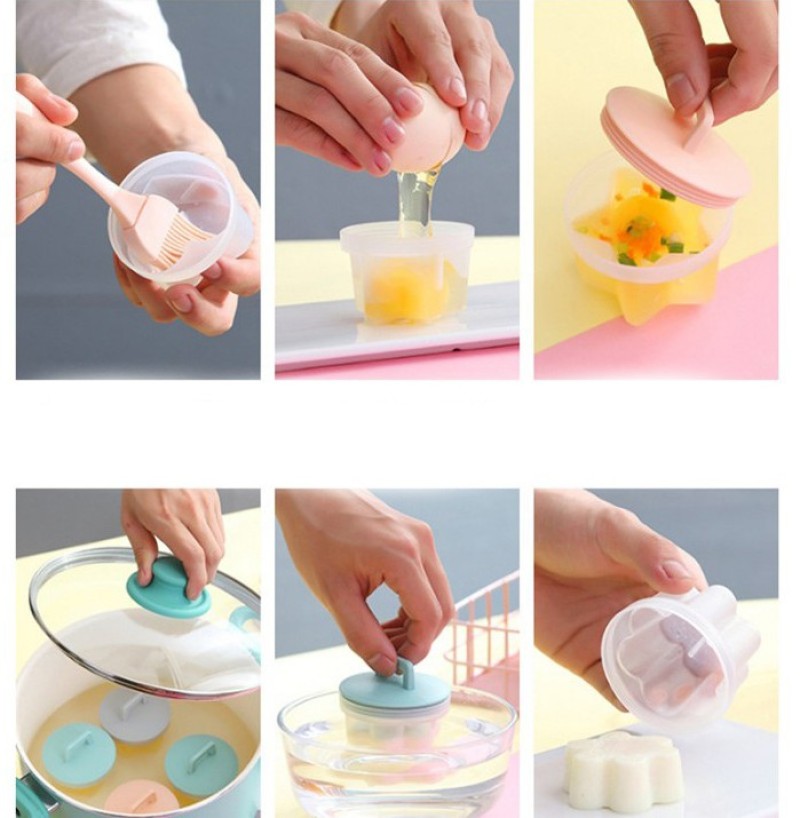 ANAEAT 4 Pcs/Set Plastic Egg Poacher Set Kitchen Egg Cooker Tools Egg Mold Form With Lid Brush Pancake