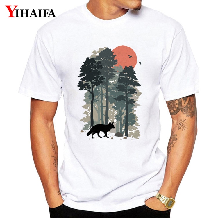 3D Printed Brand T-Shirt Mens Forest Tree Suit Gym Print Wolf Graphic Oversized S 4XL 5XL Cotton T Shirt Casual Tee Shirts Tops