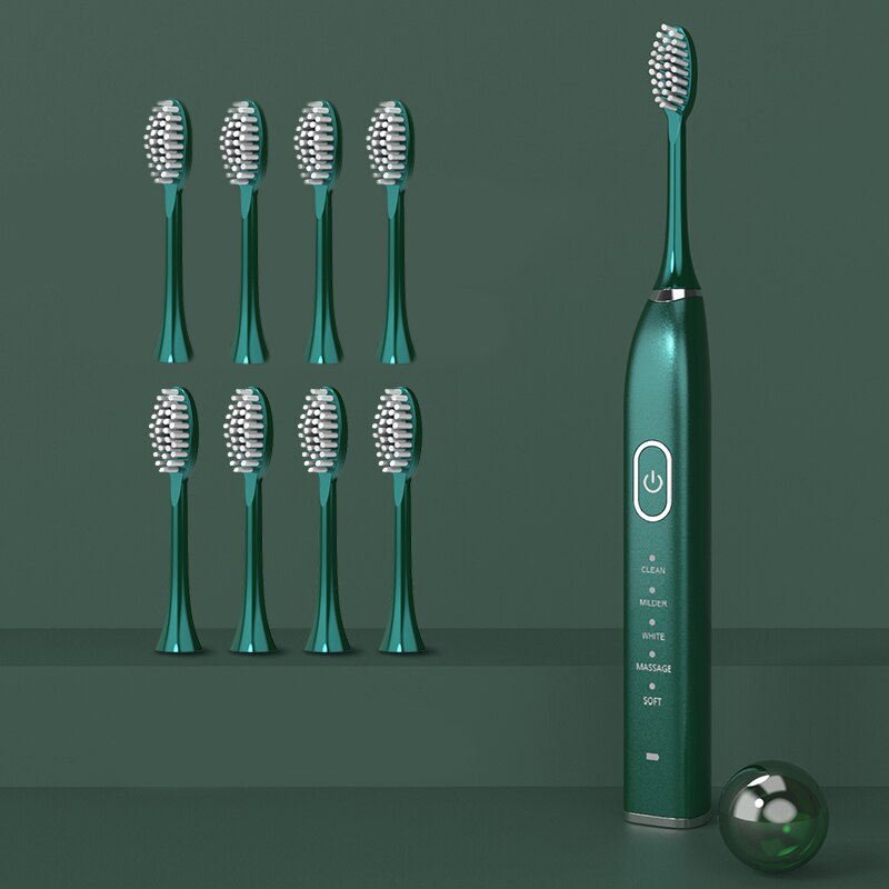 Ultrasonic Sonic Electric Toothbrush Powerful Tooth Brush USB Rechargeable Adult Electronic Washable Whitening Teeth Brush: 10 gears 8 heads G