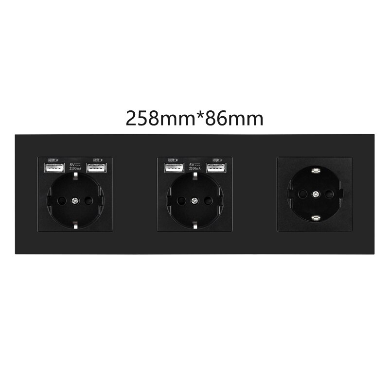 Wall Power EU Standard Socket Triple Singel Double Triple Quadruple Electricity Outlet Black 2.1A USB Plug Plastic Panel: 2EU.USB EU Socket