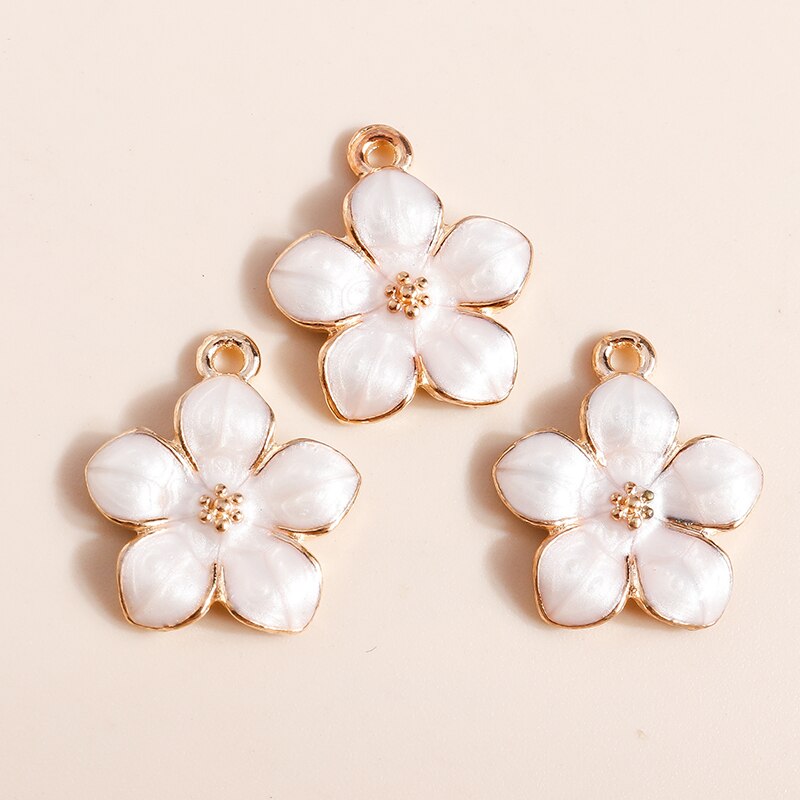 10 Uds. De bonitos dijes de flores esmaltadas de 17x15mm para la fabricación de joyas, bonitos dijes de Sakura, colgante, collar, llavero, accesorios de fabricación Diy: Violeta