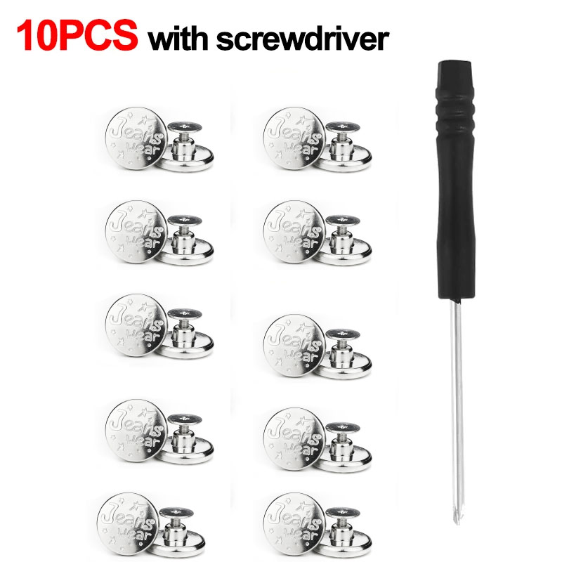 Botones de Metal para pantalones vaqueros, Kit de reparación de botones de tornillo sin costura, hebillas vaqueros extraíbles sin clavos, 17mm, 10 Uds.: Multicolor