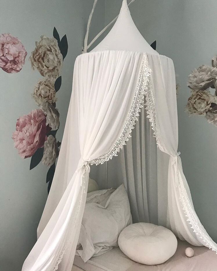 Rond babybed, klamboe, koepelvormig, hangend, katoenen bedhemel, prinsessenbed, mooi gordijn voor hangmat, babykamerdecoratie, kinderkamer, dossel: Wit