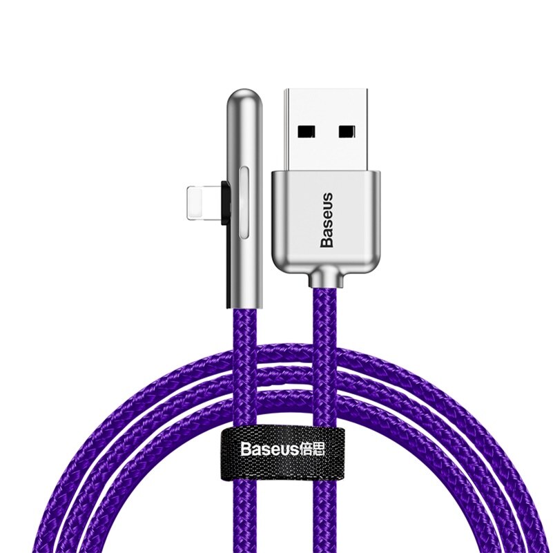 90 graus de luz led para usb relâmpago cabo para iphone 11 pro xs max xr 8 7 6s mais ipad carregador carregamento rápido dados 1m 2m cotovelo: ROXO / 2 m
