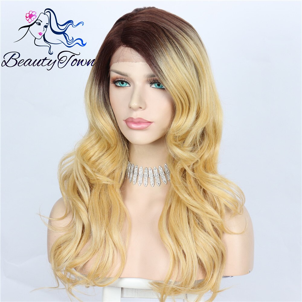 Beautytown mørk ombre guld yaki t del paryk kvinder blogger daglig makeup bryllup restyle fest syntetiske parykker vinder