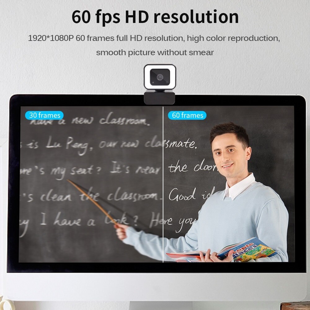RIBOM Webcam 1080P 60fps Web Camera For Computer Web CamAutofocus HD Webcam With Microphone Three-stop Fill Light PC Camera