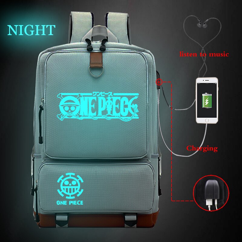 Mochila japonesa con estilo Anime de una pieza para estudiantes, morral de viaje de gran capacidad, bolsa de ordenador con carga Usb: 807U-0818-1-14