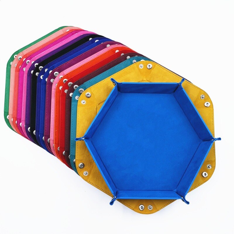 8 kleuren pu lederen opvouwbare hexagon dobbelsteenbak rood/zwarte dobbelsteendoos voor rpg dnd-spellen dobbelsteenopbergdoos