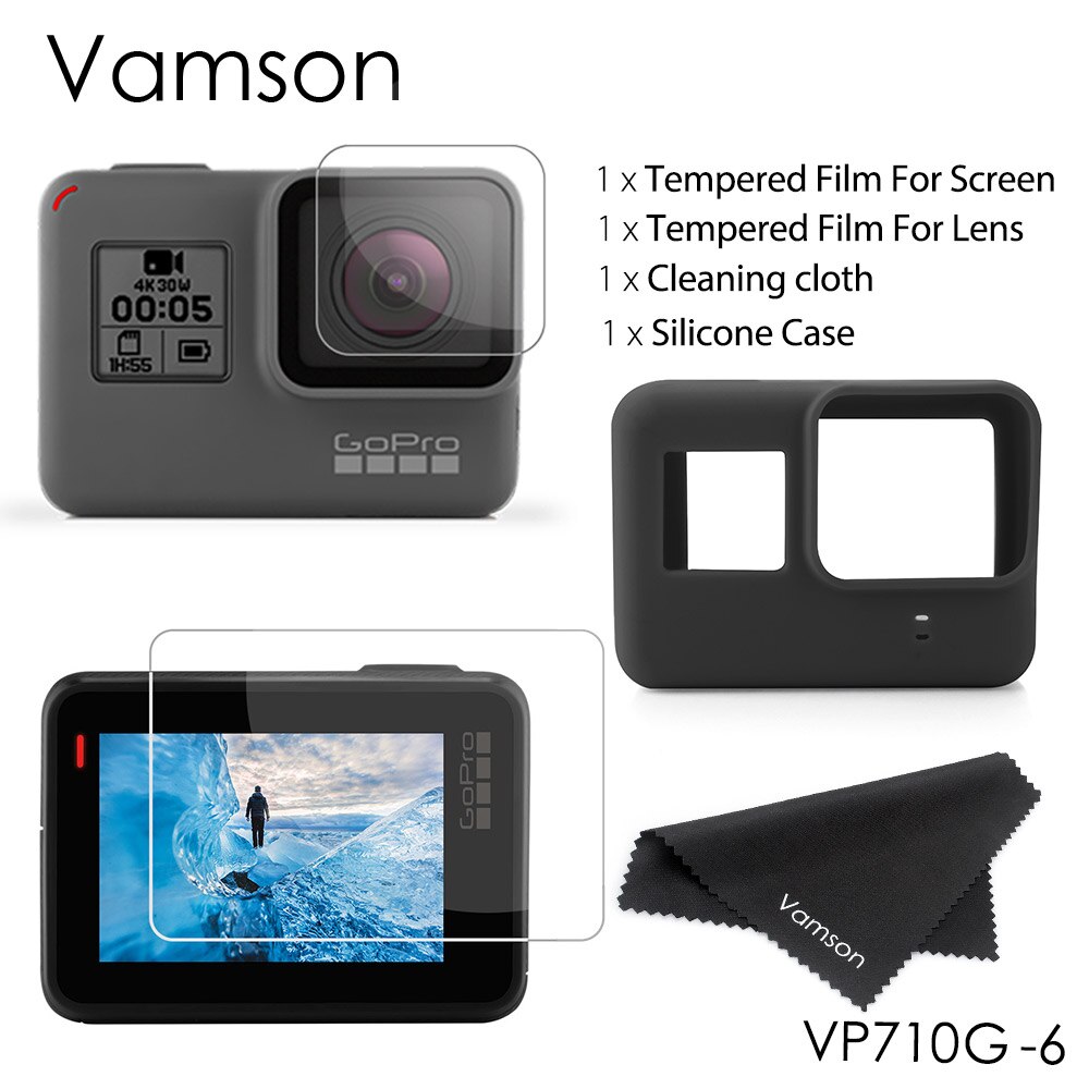 Película protetora vamson para go pro hero 7, película de vidro temperado para gopro capa de cobertura vp710g: VP710G-6