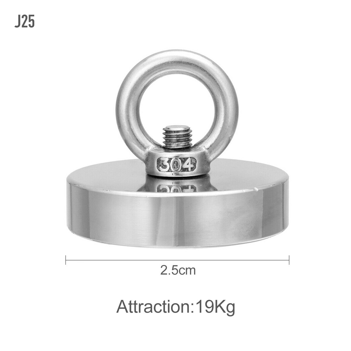 Sterke bergingsmagneet pot vismagneet 300 500kg diepzee bergingsmagneet haak neodymium ndfeb magneet schatzoeker houder: J25 maximaal 19kg