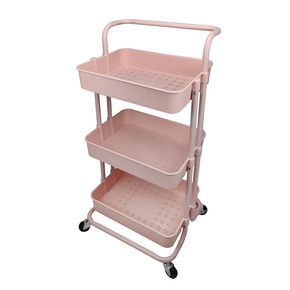3-layer Storage Organizer Rack ABS Rolling Utility Cart With Roller Wheels Makeup Organizer Movable Kitchen Bathroom Shelf: Pink