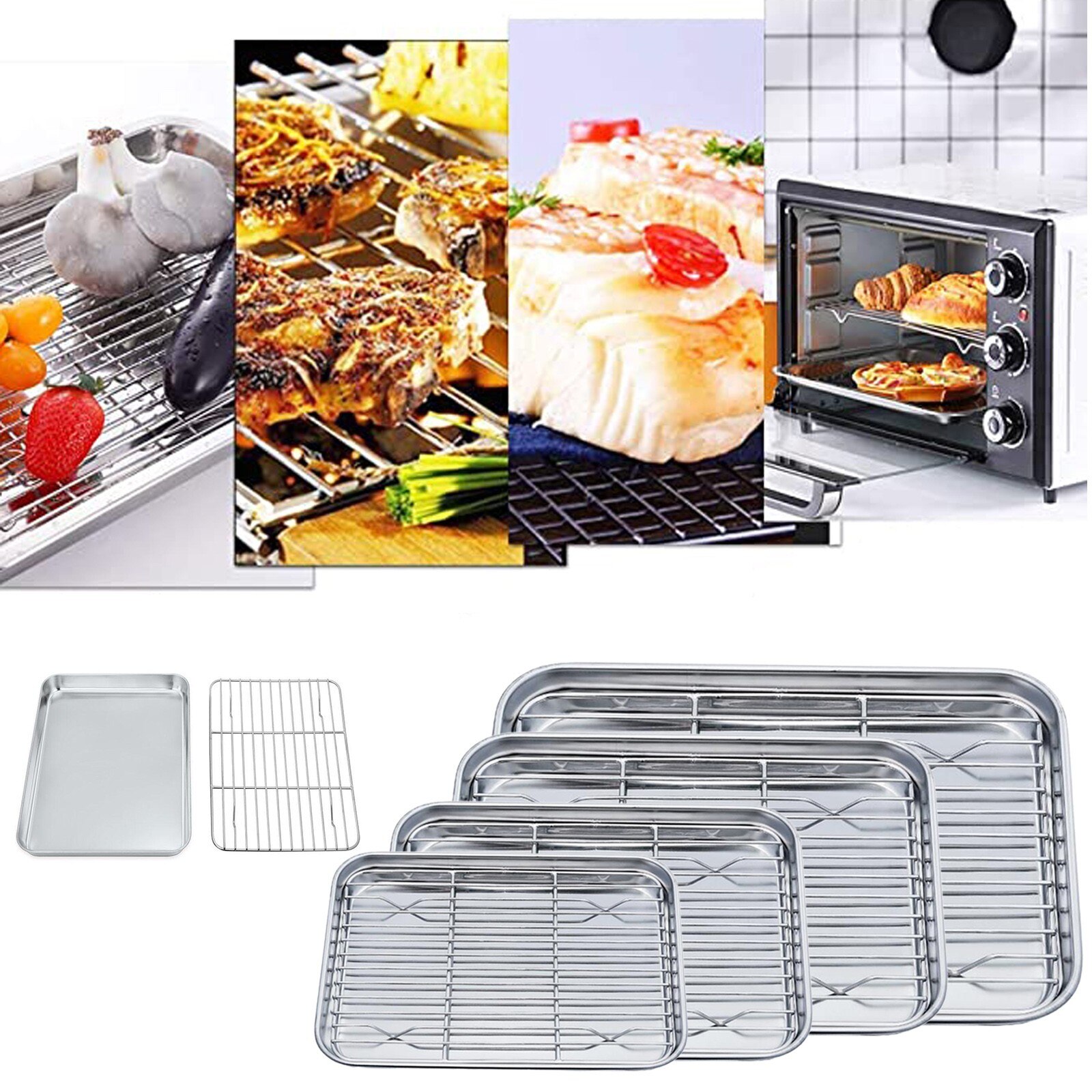 Stainless Steel BBQ Grill Mesh Wire Steaming Rack Non Stick Baking Tray Kitchen Vegetables Bread Cooling Rack Kitchen Tools