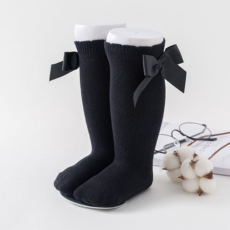Baby Knee High Socks for Girls Lace Big Bow Socks Soft Cotton Autumn Winter Kids Long Socks: style2 black