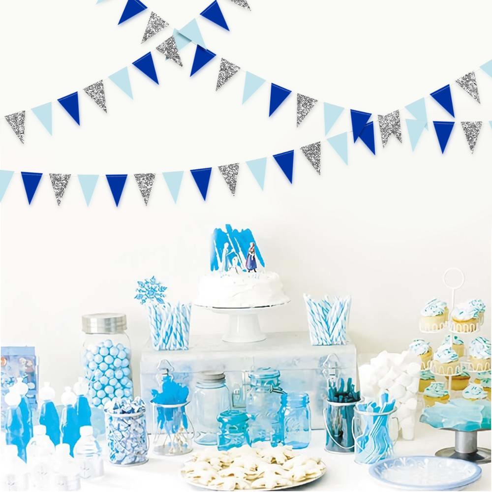 Banderín con temática de arcoíris para , banderines de papel coloridos para de feliz cumpleaños, guirnaldas de boda, decoraciones de barra de dulces: Blue Silver
