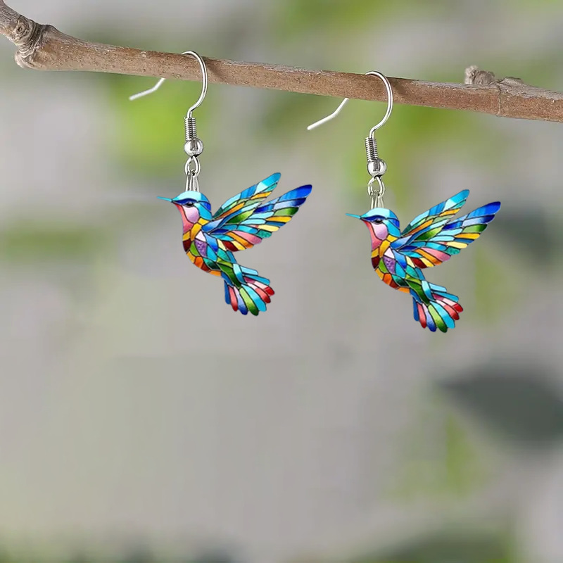 2D Acrylic Hummingbird Earrings Cute Bird Shape Earrings For Women Girls Ear Charms Dangle Jewelry Accessory: black chrome