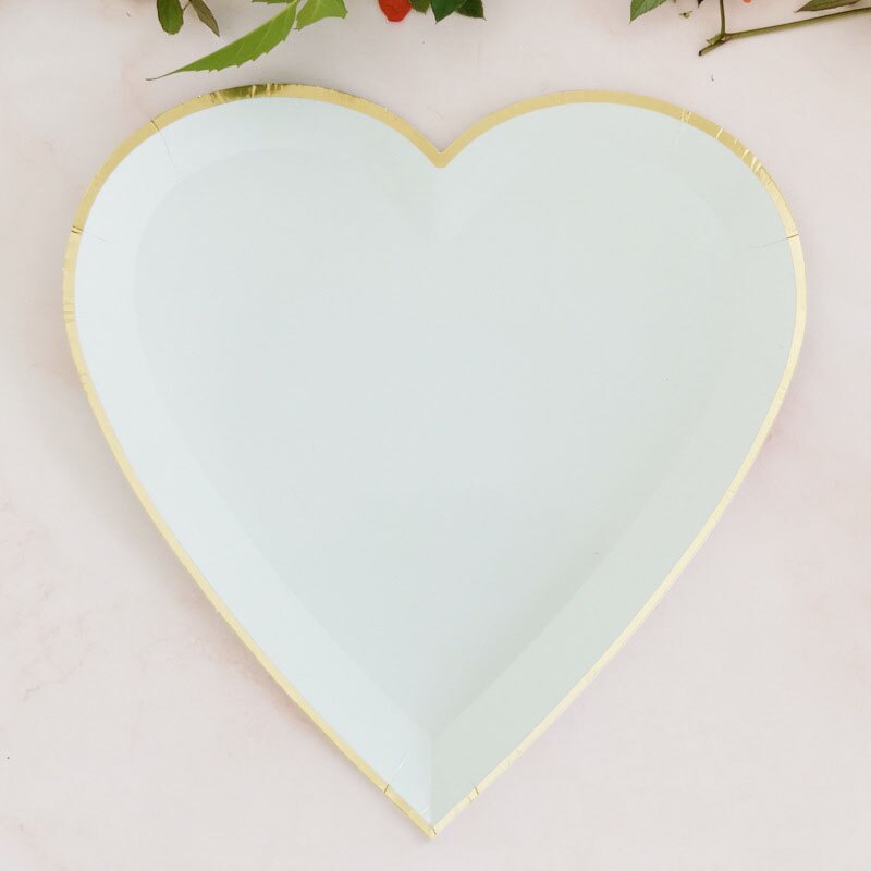 Bruiloftsdecoratie, feestbenodigdheden, wegwerpservies, verjaardagsfeestdecoratie, blauwe hartvormige papieren borden, papieren bekertjes: 8 stuks 9 inch