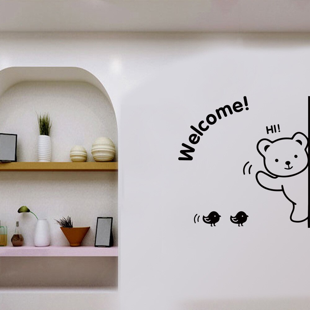Cartoon Bear welcome Wall Sticker art decals living room bedroom decorations wallpaper wall edge Mural Removable door stickers