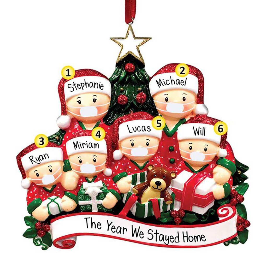 Mascarilla de Navidad para decoración de muñecas, máscara de Navidad para decoración colgante de muñecas, colgante para árbol de Navidad familiar, muñeco para el hogar: family of 6 people
