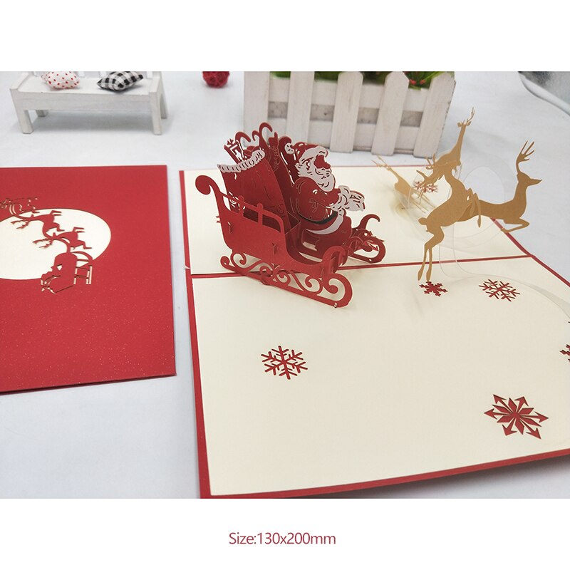 Kerst Kaart 3D Pop Up Kaarten Vrolijk Kerstfeest Winter Wenskaarten Sneeuwvlok