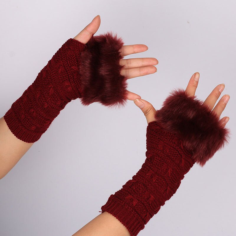 Winter Autumn Women Arm Warmers Long Fingerless Gloves Knitted Crochet Mitten Wrist Warmer Gloves Wrist Arm Hand Warmer: wine red