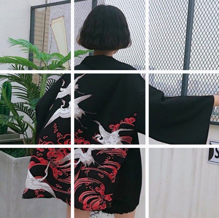 Bella philosophie japon style imprimé vintage Harajuku Style Blouse vagues et vent Dragon chemises japonais manches chauve-souris kimono: 1 KMN003JA