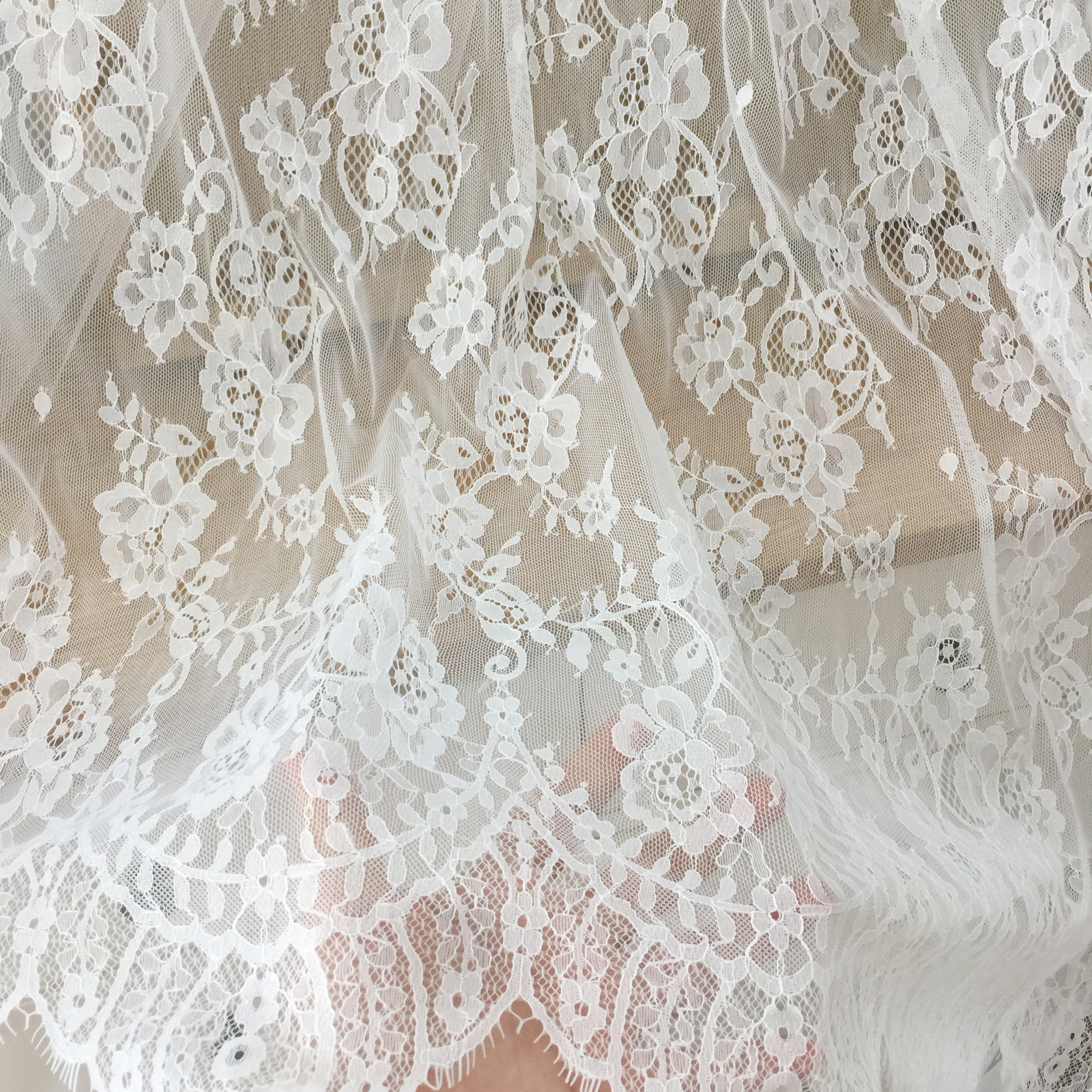 3 Meter Bridal Chantilly Kant Stof, Lingerie Kant, Wimper Bruiloft Kant Stof, Bruids Kant Stof, zachte, Chantilly