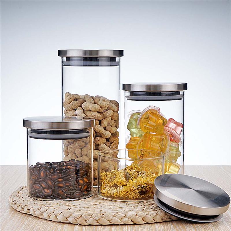 350ml/600ml/950ml/1200ml Glass Sealed Storage Can Moisture-proof Glass Storage Tank with Stainless Steel Lid