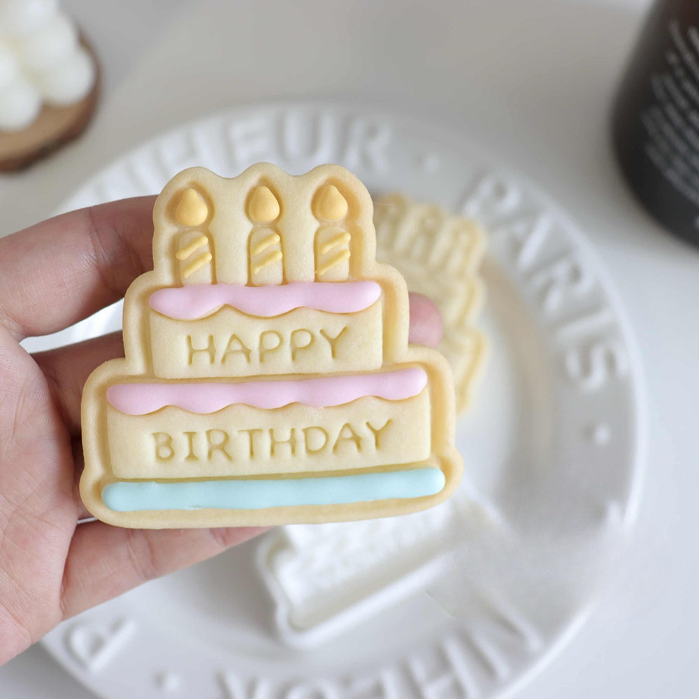 Buon compleanno Torta Formine per biscotti Stampo per biscotti pressabile Cucina fai da te Cottura Pasticceria Bakeware