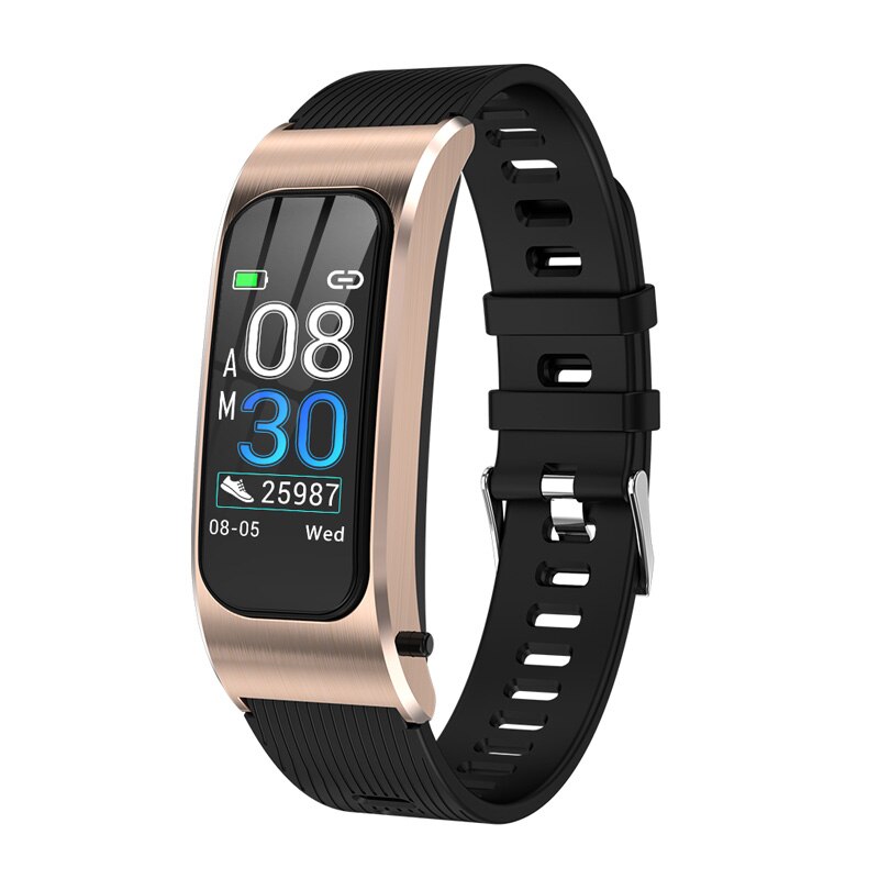 Smart Watch R21 Bluetooth Phone Call Answer Bracelet Heart Rate Blood Pressure Fitness Tracker Color Men Women Sports Alarm Band: GOLD BLACK