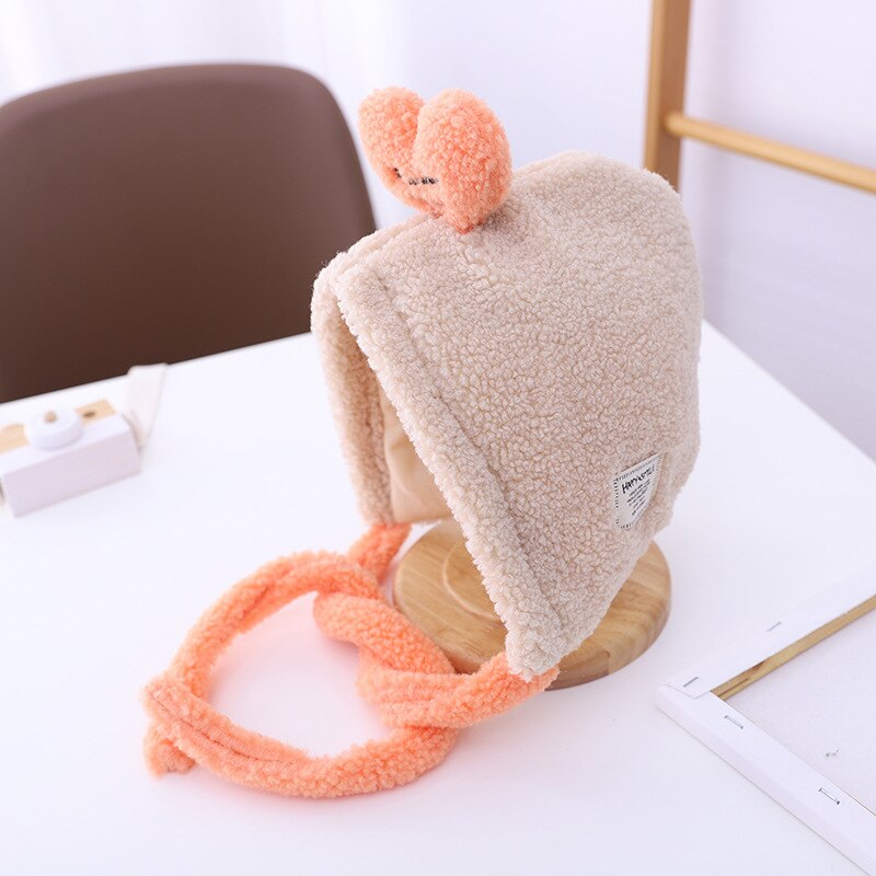 Girl's hat autumn winter ear cap children's scarf hat set foreign style baby lamb cashmere love tie up hat kids hats: 9