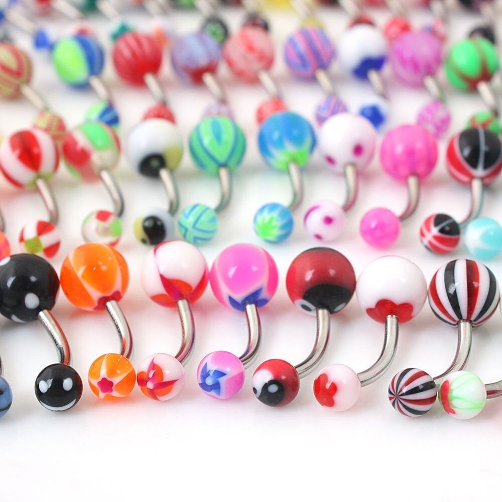 10Pcs/lot 15 Gauge Jewelry Stainless Steel Belly Button Rings Belly Piercings Navel Resin Body Jewelry bolas ombligo