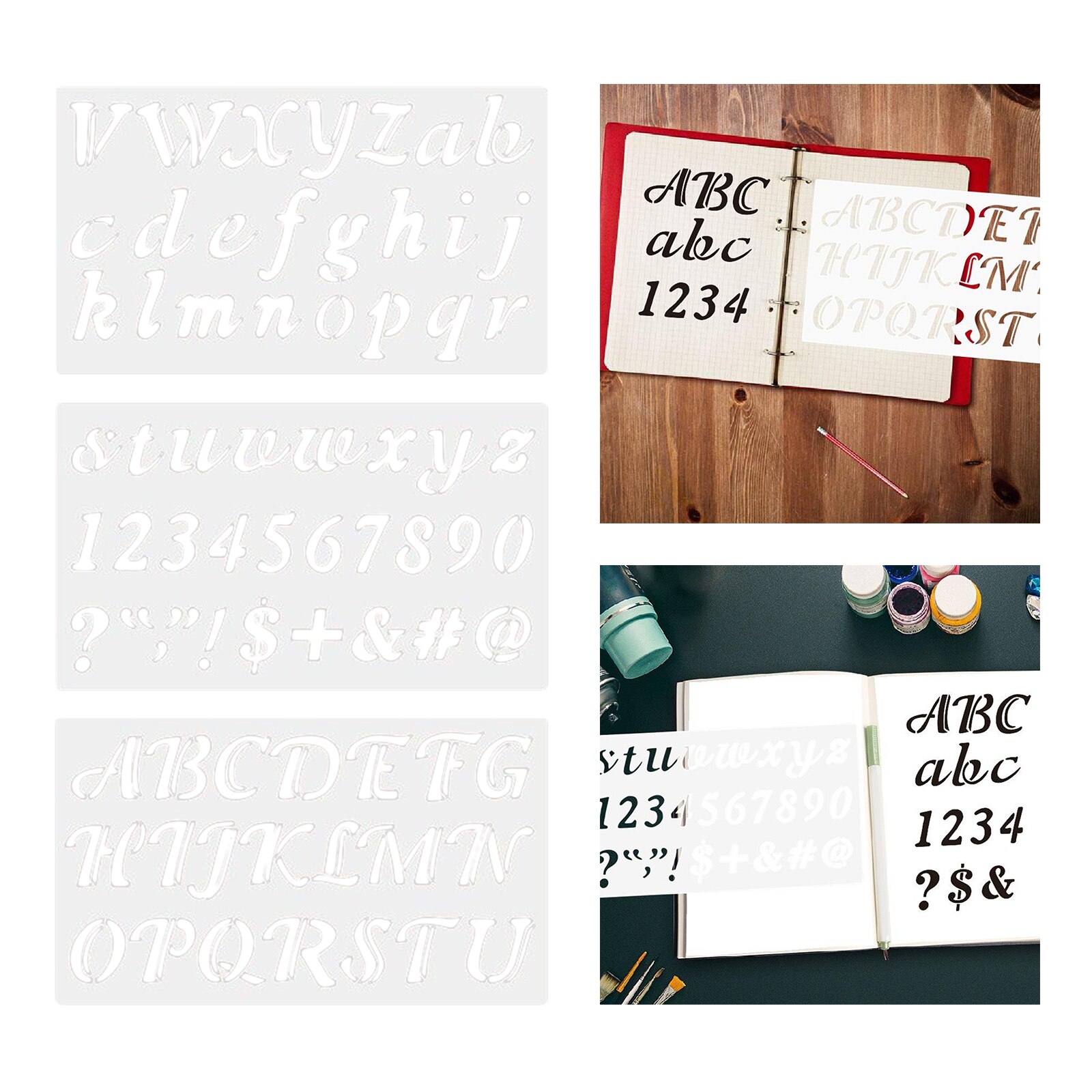 Pack of 3 Alphabet Letters Stencils Numbers Lettering Signs DIY