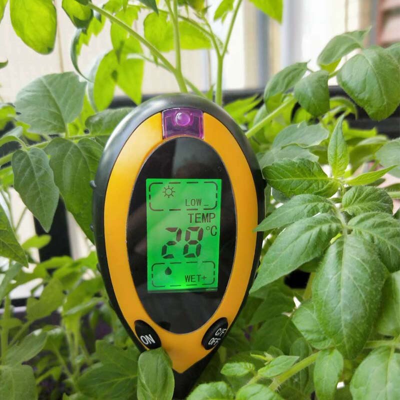 Medidor de humedad del agua del suelo 4 en 1, medidor de temperatura, humedad, luz solar, prueba de luz de jardín, medidor de humedad de flores, termómetro