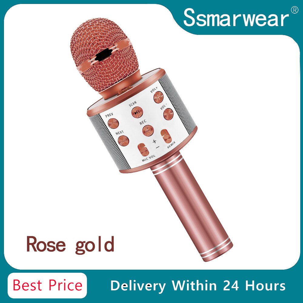 WS858 Bluetooth Karaoke Wireless Microphone Portable Karaoke Machine Handheld Mic Speaker Home Party SING For Kids Toys YouTuber: rose gold