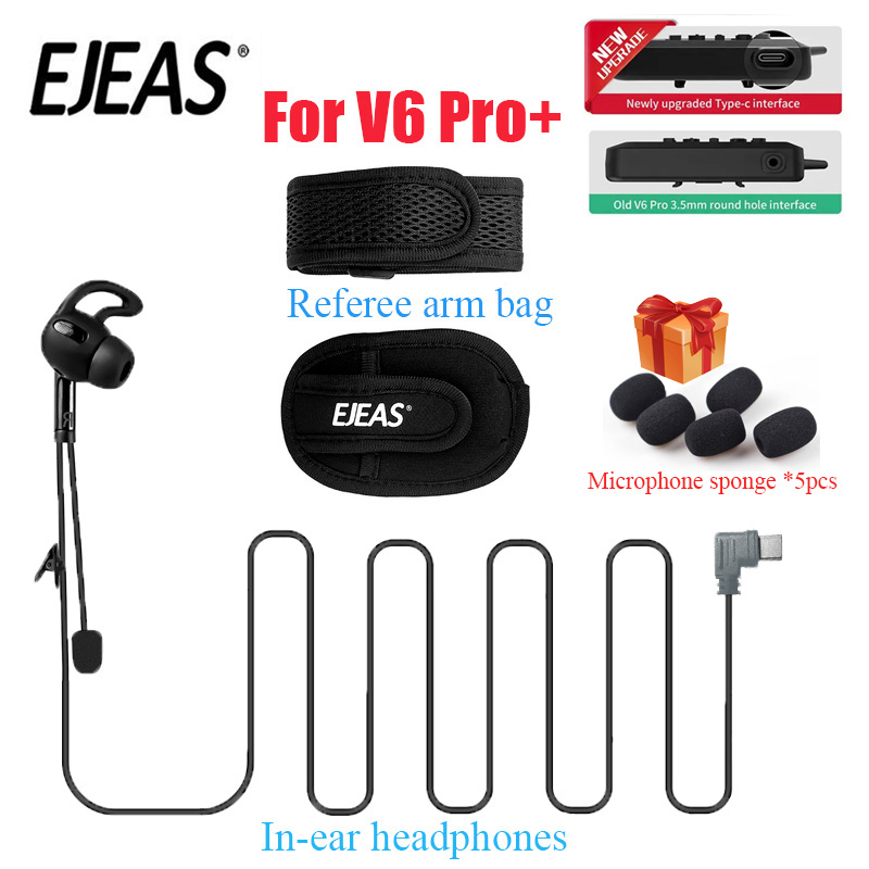 EJEAS V6 Pro + árbitro walkie-talkie auriculares accesorio para V6 auriculares intrauditivos bolsa de brazo de árbitro micrófono esponja 5 uds: Negro