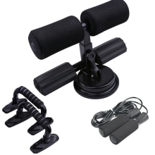 Sit Up Assistant With Push up stand Jump Rope Abdominal Sit Up Bar Fitness Sit Ups Exercise Equipment Portable Suction Home Gym: Black