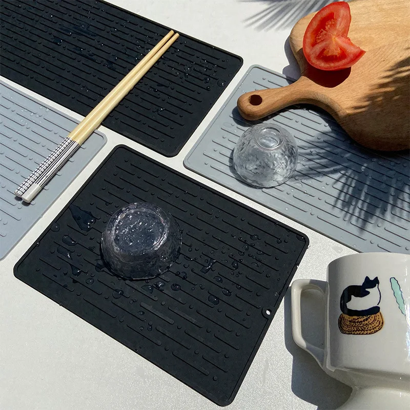 Esteira De Secagem De Prato De Silicone, Esteiras De Louça Resistentes Ao Calor, Tapete De Pia Para Cozinha, Acessórios De Mesa, Novo