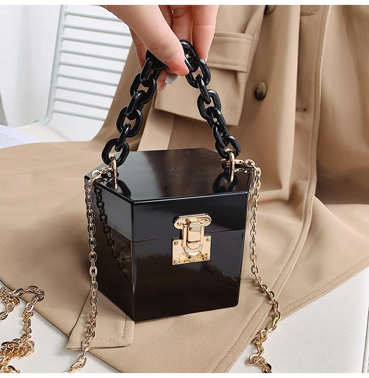 Candy Colors Resin Chain Acrylic Box Clutches Women Brand Shoulder Female Evening Bag Flap Crossbody Bag Handbag Purse: Black