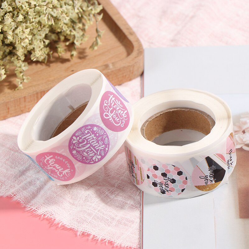 500 stuks/rol roze geometrische patroon bedankstickers zegellabels kerststickers school leraar beloningsstickers briefpapier