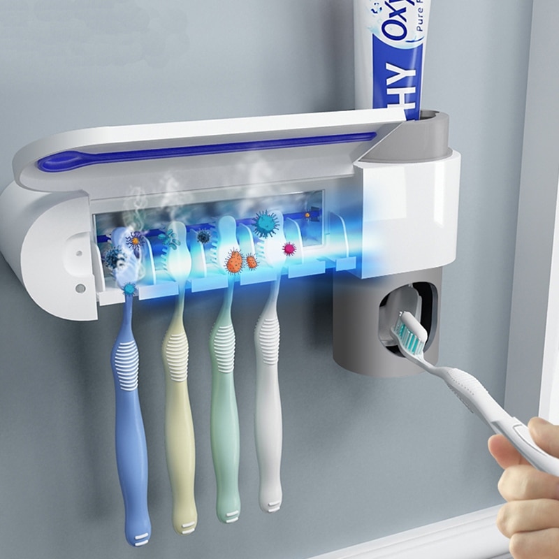 Wonderlife 2 in 1 uv lette ultraviolette tandbørste sterilisator tandbørste holder badeværelse automatiske tandpasta presere