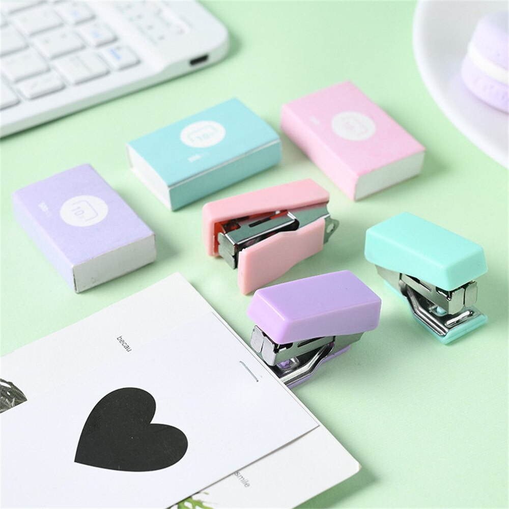 Agrafeuse en métal de couleur Morandi, mignon, avec 500 agrafes, outils de reliure, papeterie Kawaii, fournitures scolaires et de bureau, 10 #
