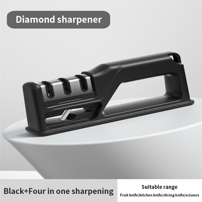 4 In 1 Knife Sharpener Manual Knife Sharpening Tool Scissors Sharpening Stone With 1 More Replace Sharpener Kitchen Accessories: Black
