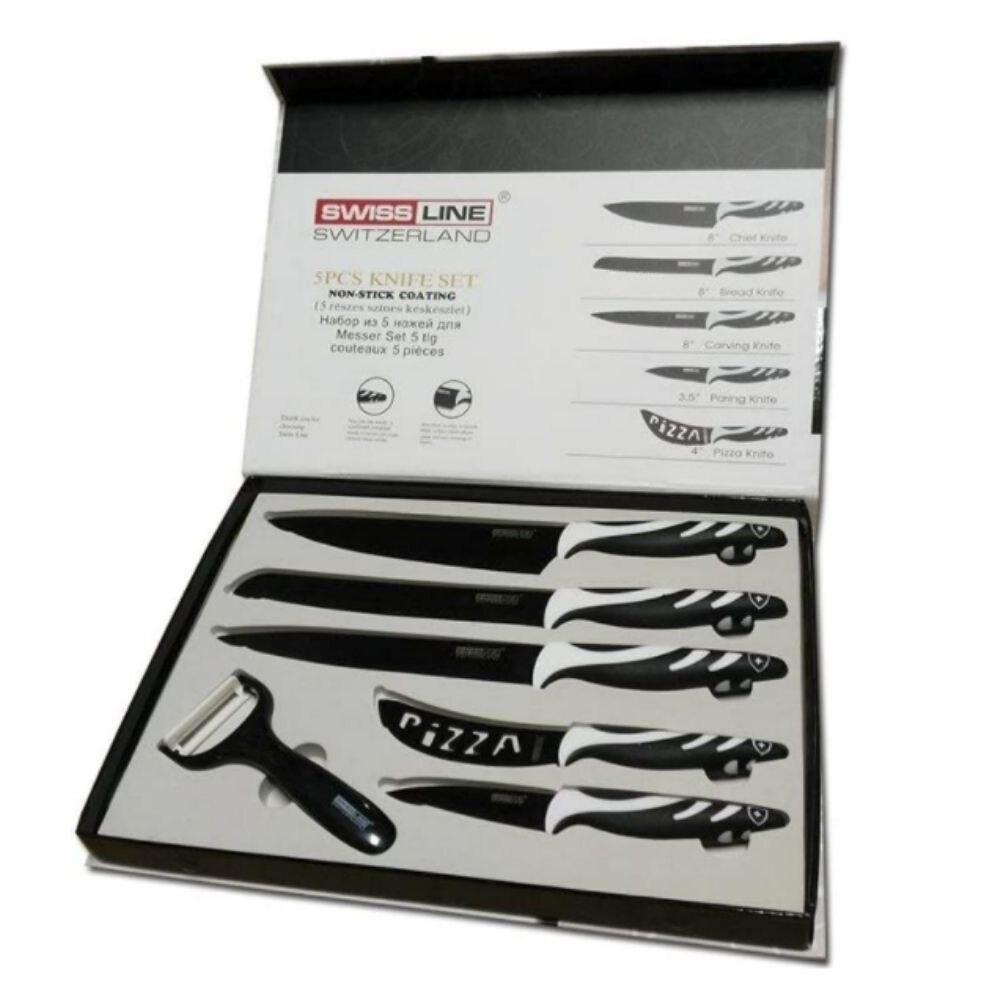 Royal swiss juego de cuchillos de 6 piezas (5 piezas + cuchillo incluye pelador) en color negro