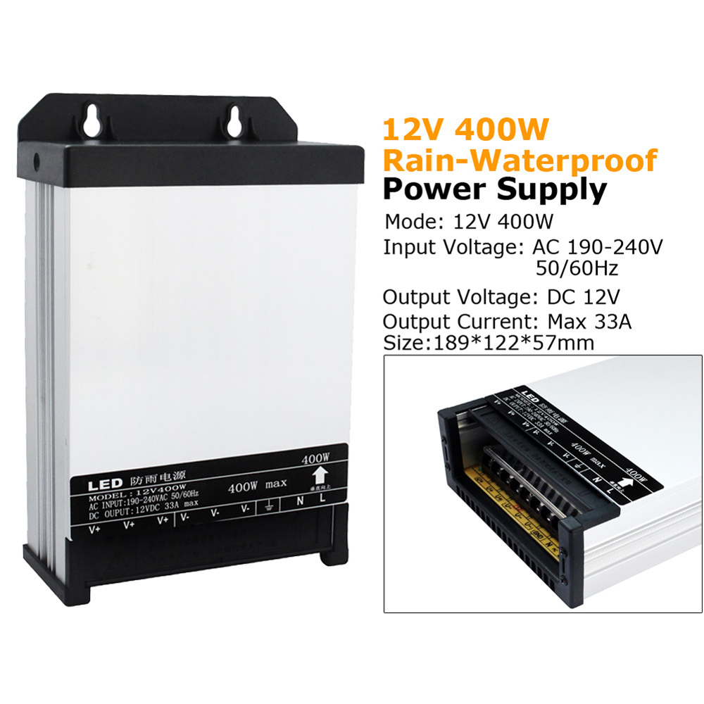 Outdoor Power Supply 12 Volt Transformer 220V AC to 12V 5A 60W 100W 20A 33A Rainproof 12V Power Supply Unit for LED Strip