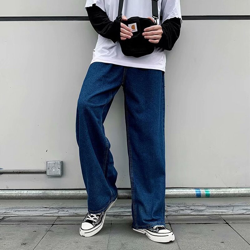 Jeans Hommes Denim D'été Mince Baggy Uni Simple Rétro Lâche Loisirs Grande Taille 3XL Style CORÉEN Lavé Haute Rue Tendance à Jambes Larges