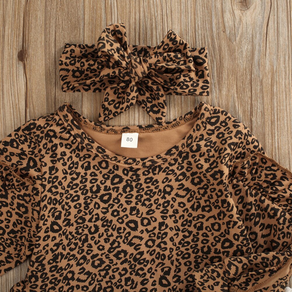 Børn pige tøj flæse leopard toppe leggings bukser outfit sæt barn baby pige tøj efterår 2 stk træningsdragt